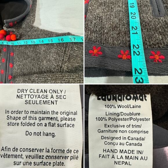 Wool Jacket Handmade in Nepal Laundromat Size Small Wool Winter Zippered Jacket - Picture 15 of 16